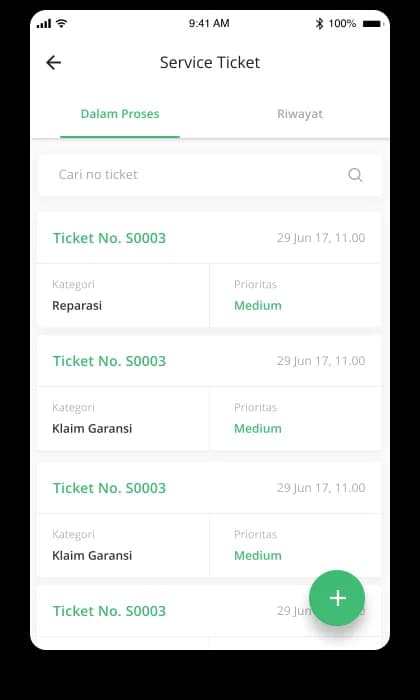 Daftar service ticket di aplikasi tim lapangan