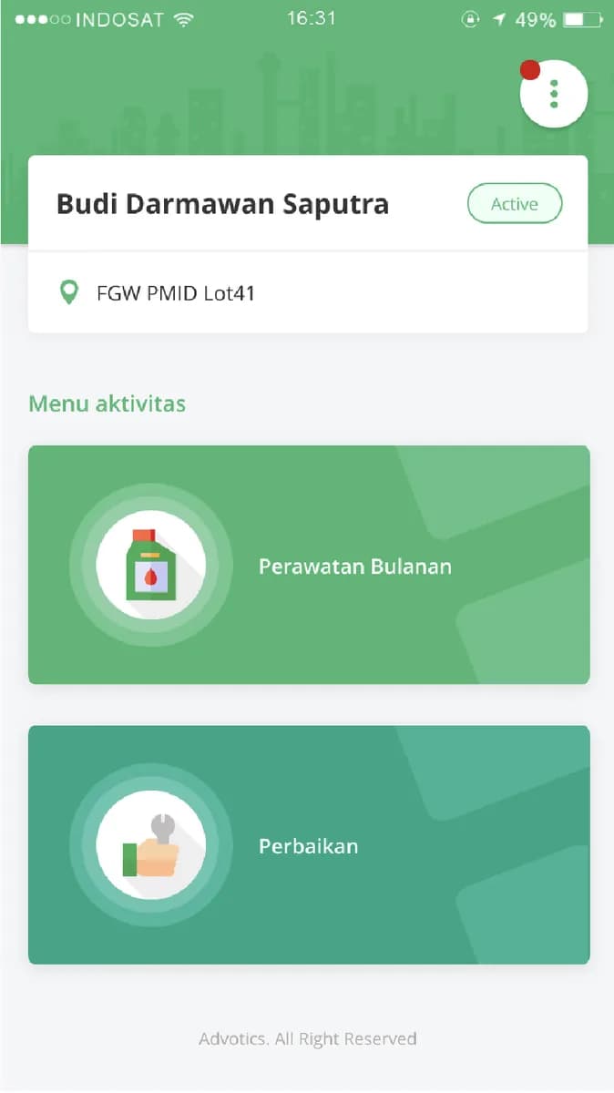 Aplikasi operator untuk perawatan bulanan dan perbaikan kendaraan
